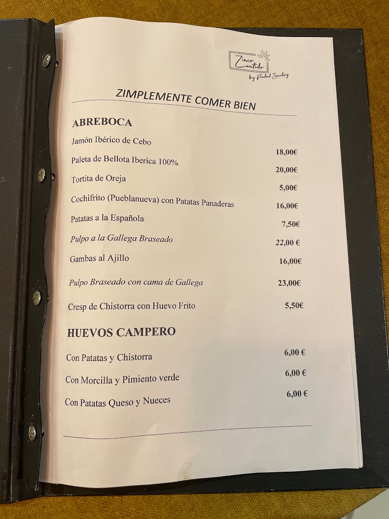 Zinco Zentido | Restaurante en Talavera de la Reina — Carta