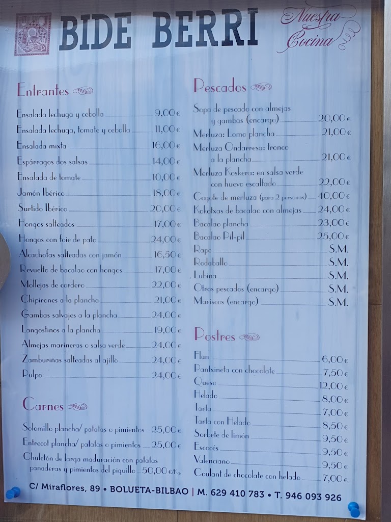 Restaurante Bideberri — Carta