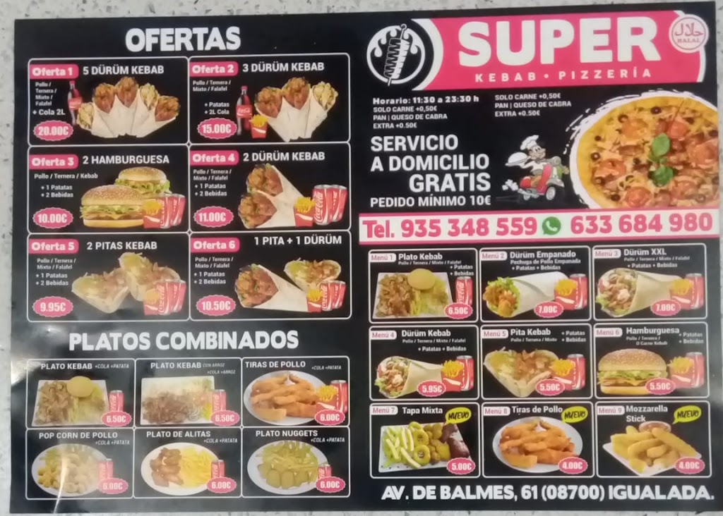 Super Kebab Igualada — Carta
