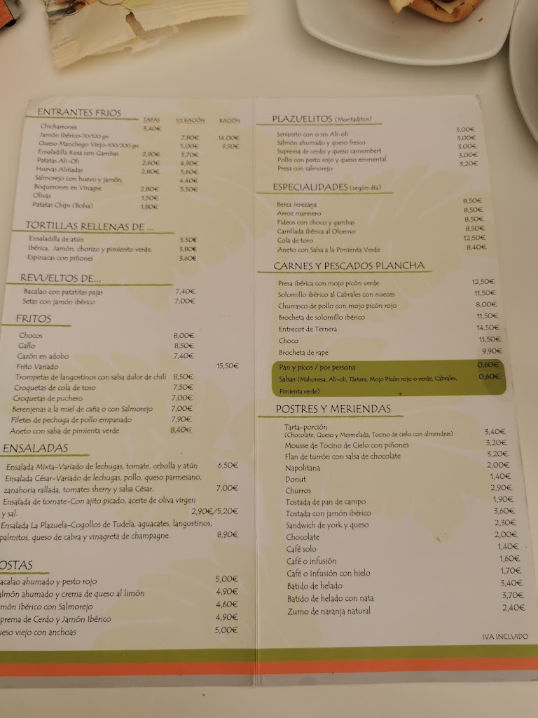 Cerveceria-Cafeteria La Plazuela de Jerez — Carta