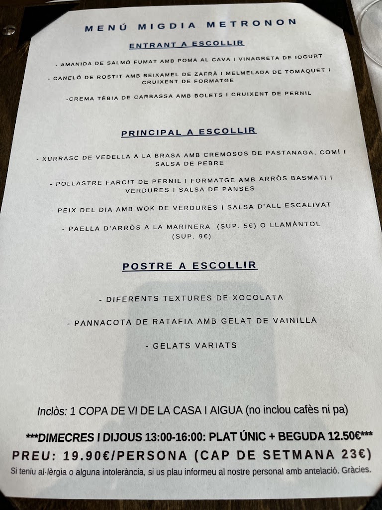 Metronon Gastrobar — Carta