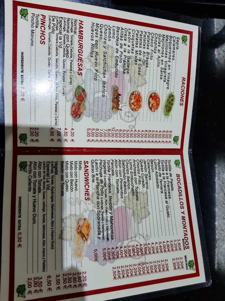 Cerveceria Cafeteria La Vid — Carta
