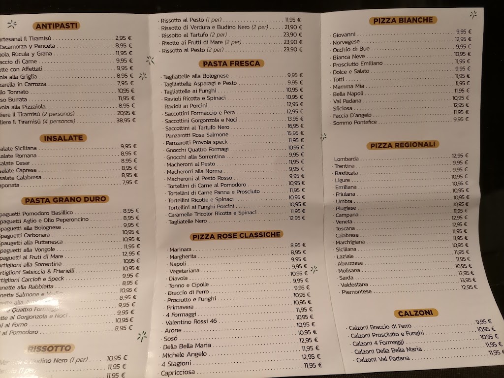 Restaurante Il Tiramisu — Carta
