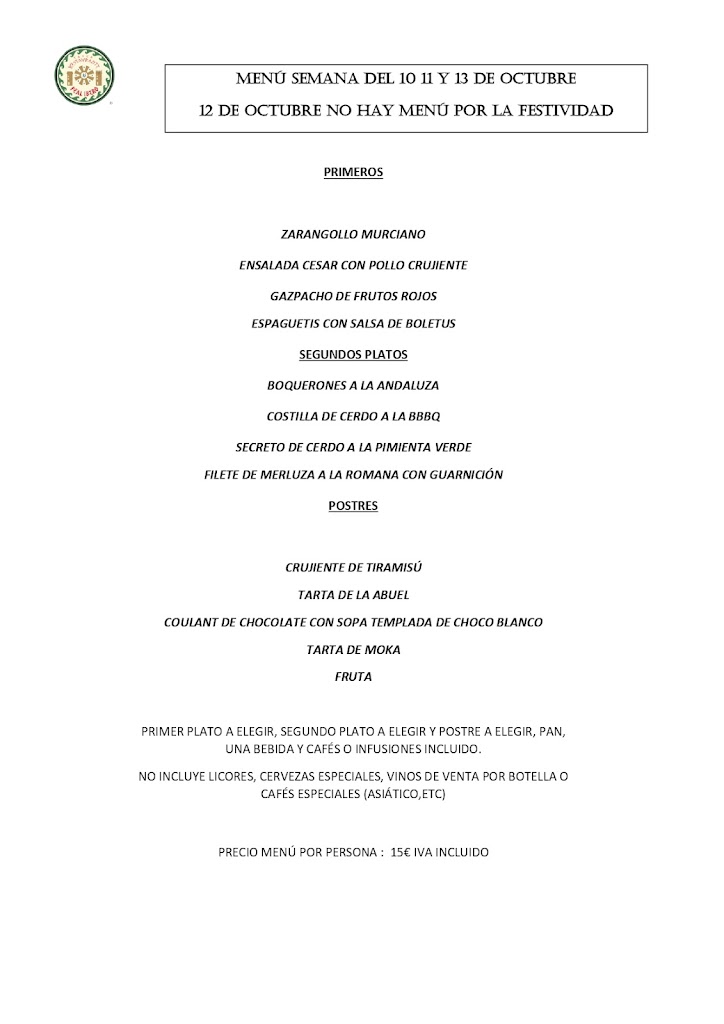 Restaurante Peal Ibero — Carta