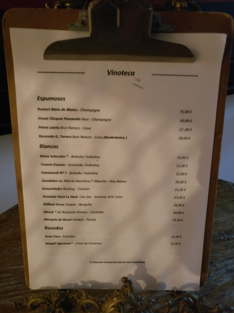 Restaurante Petit Komite — Carta