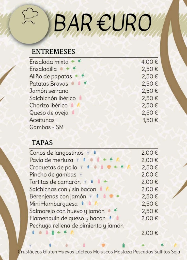 Cafe-Bar El Euro — Carta