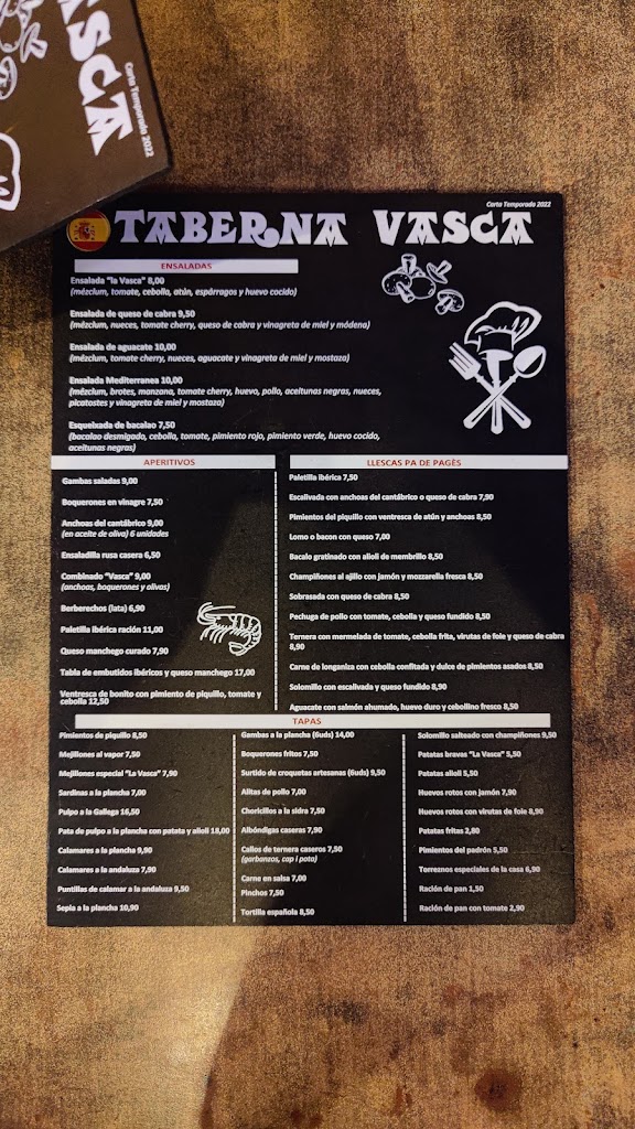 Taberna Vasca — Carta