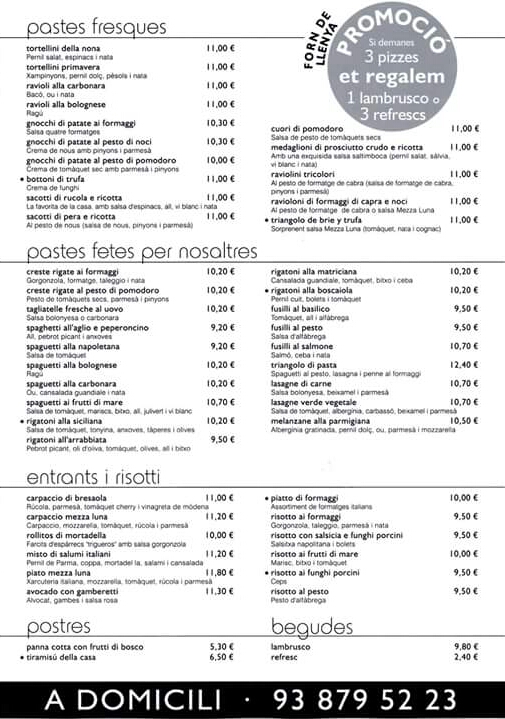 La Mezza Luna — Carta