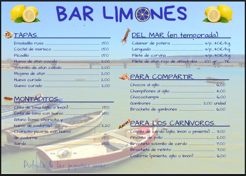 Bar Limones — Carta