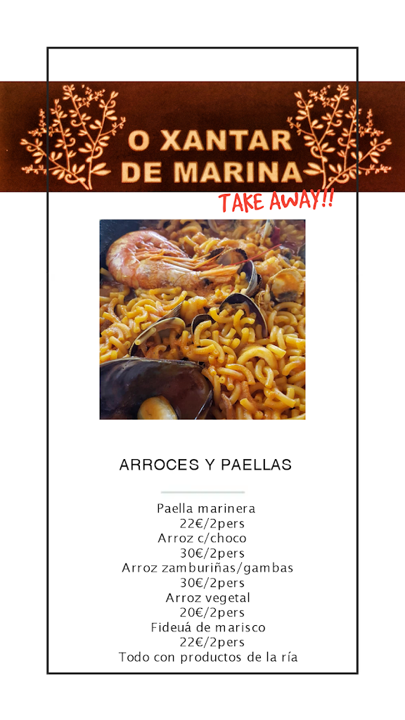 O Xantar de Marina TAKE AWAY — Carta