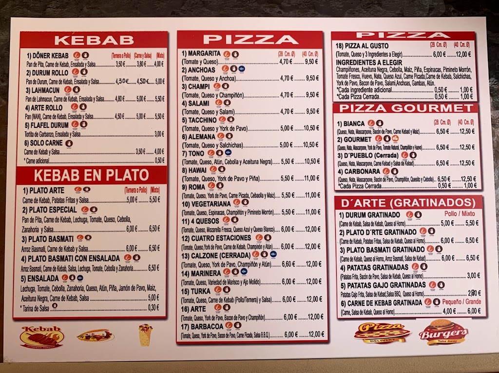 Pizzeria " Arte " La Carolina — Carta