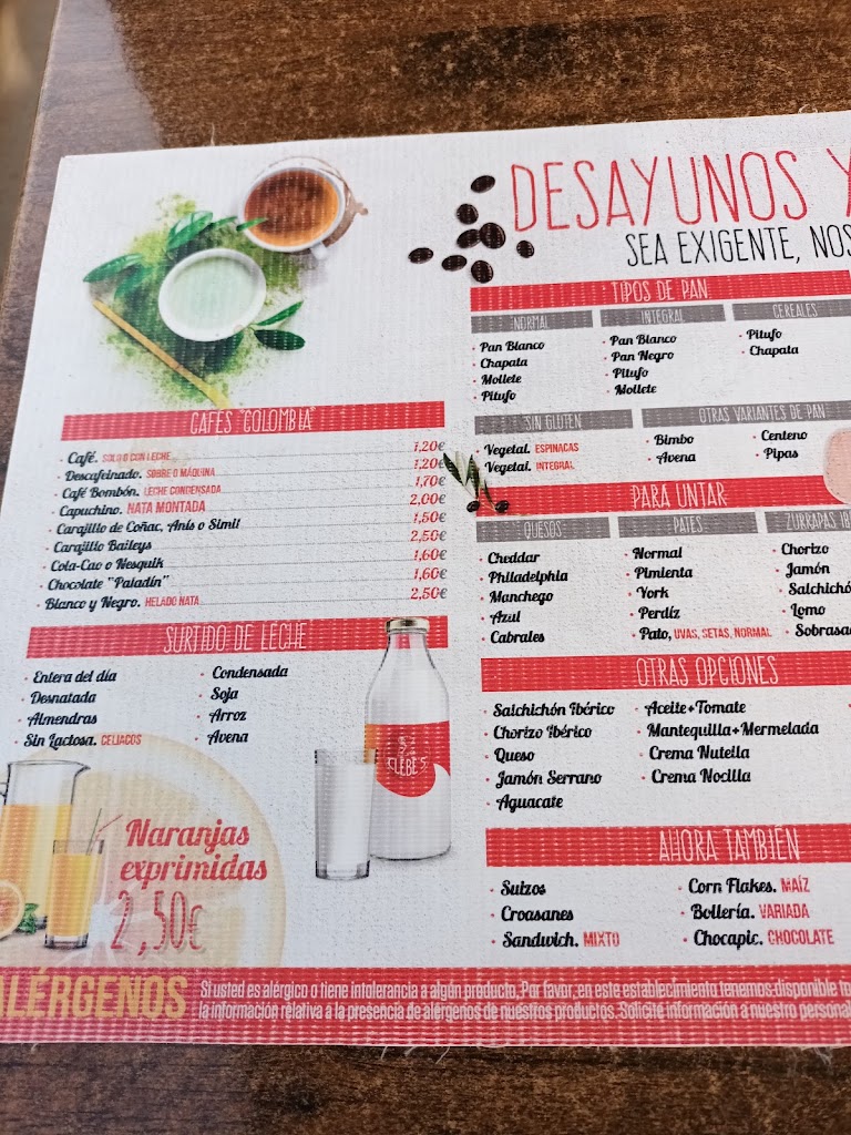 Cafeteria Clebe's — Carta