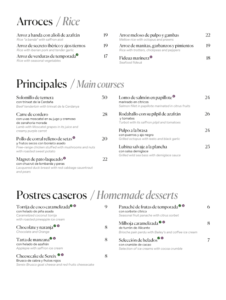 Restaurante Fondillon - Alicante — Carta