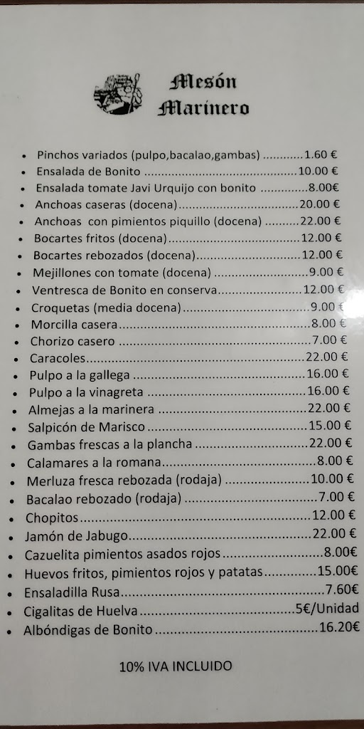 Meson El Marinero — Carta