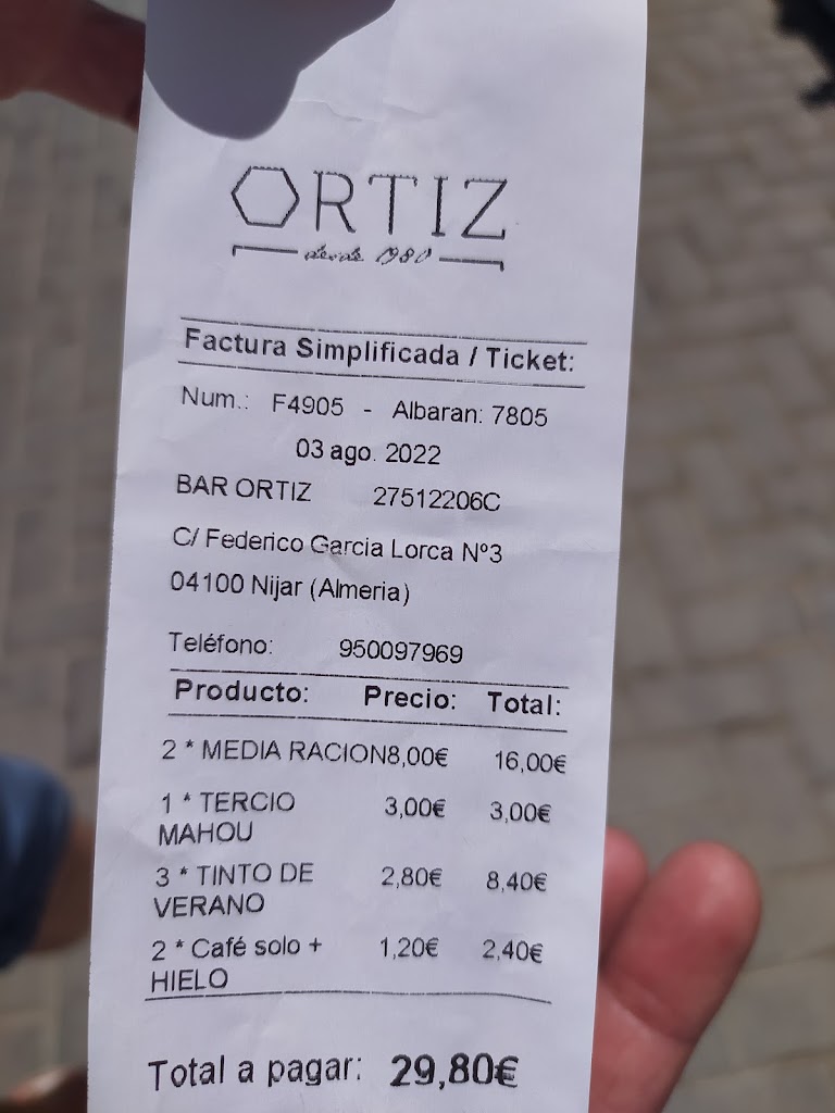 Bar Ortiz- Cuatro Caminos — Carta