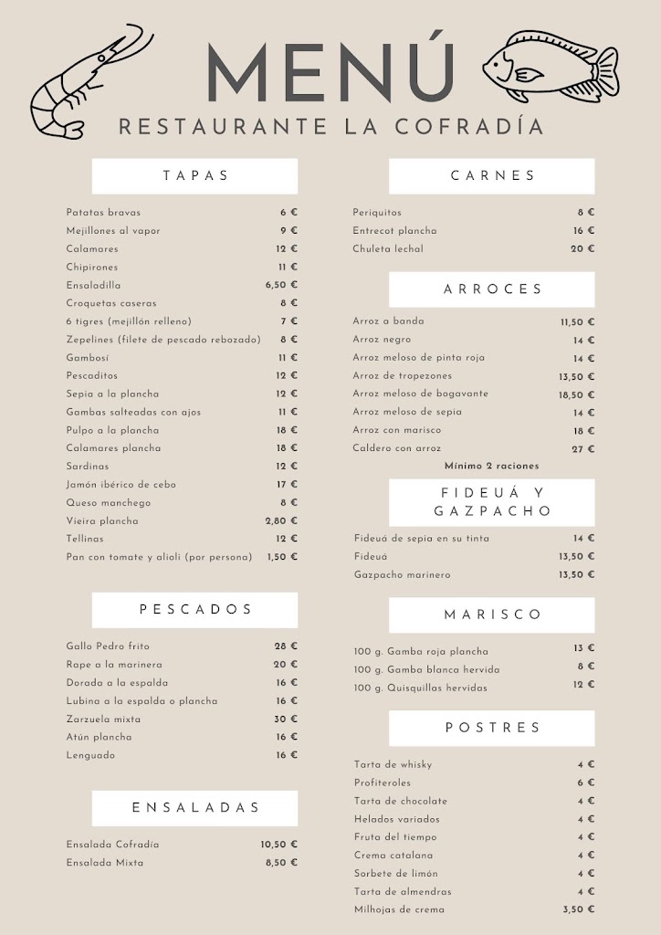 Restaurante La Cofradia — Carta