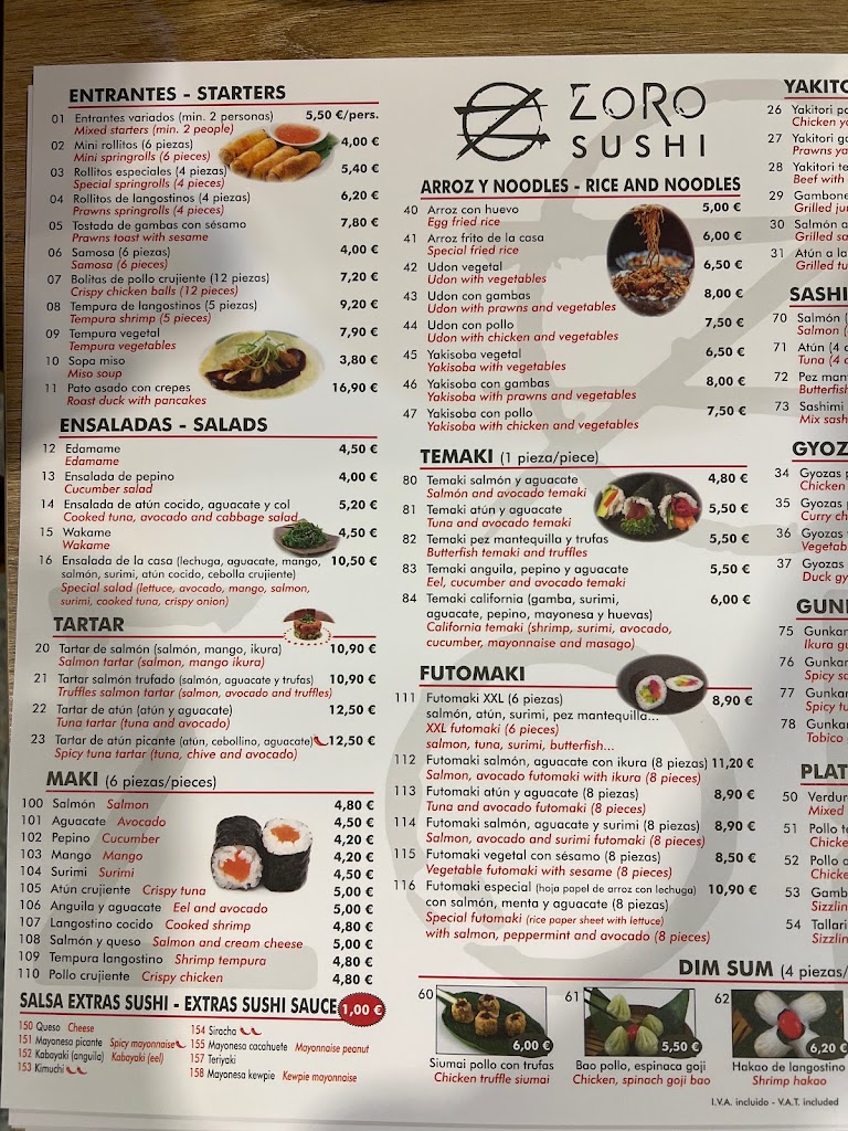 Zoro Sushi — Carta