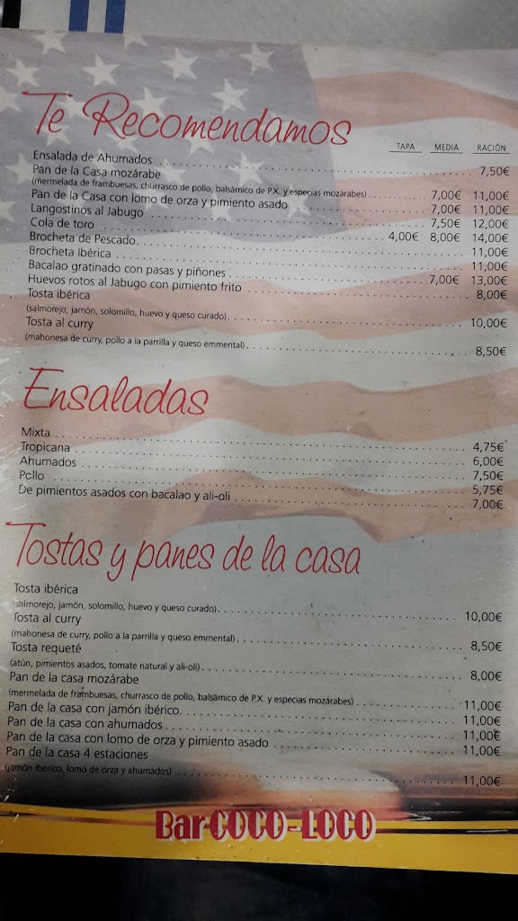 Bar Coco-Loco — Carta