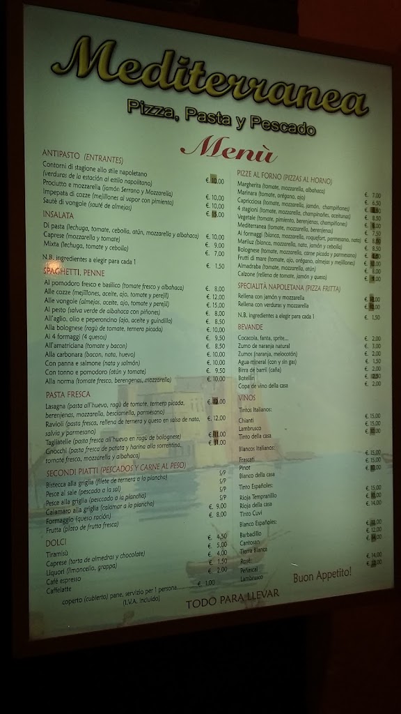 Bar Ristorante Pizzeria Mediterranea — Carta