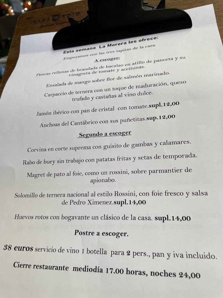 Restaurante La Morera — Carta