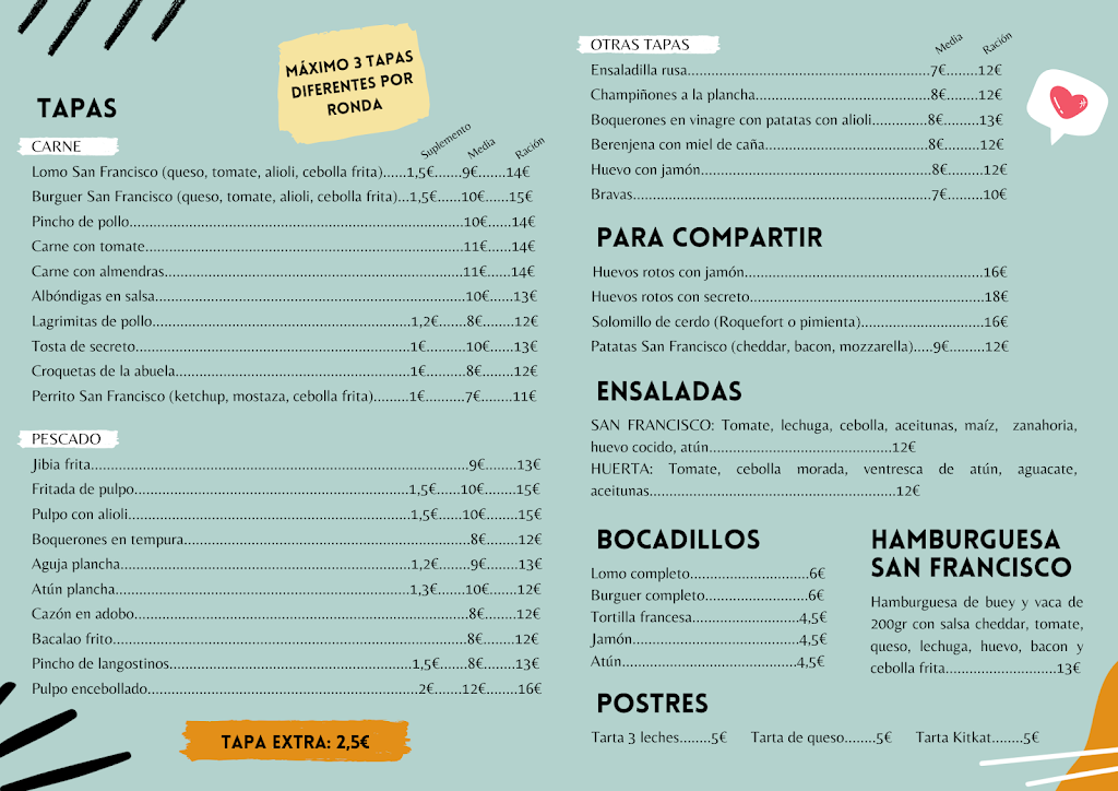 Cafeteria TaperIa New San Francisco — Carta