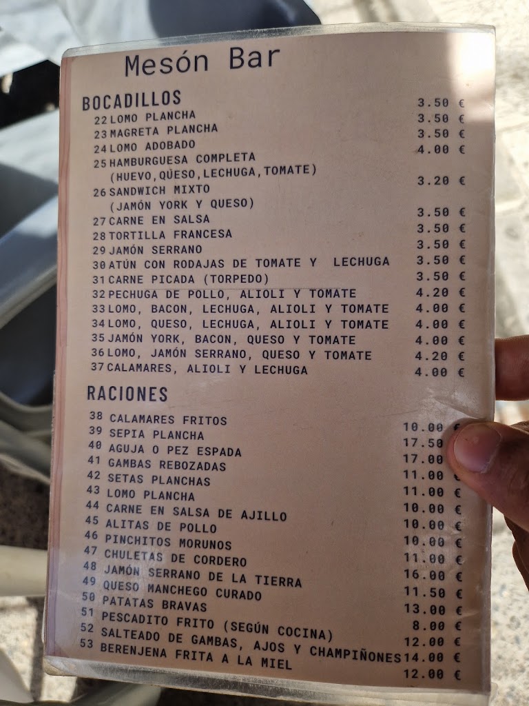 Cafe-Bar "Los Faroles" — Carta
