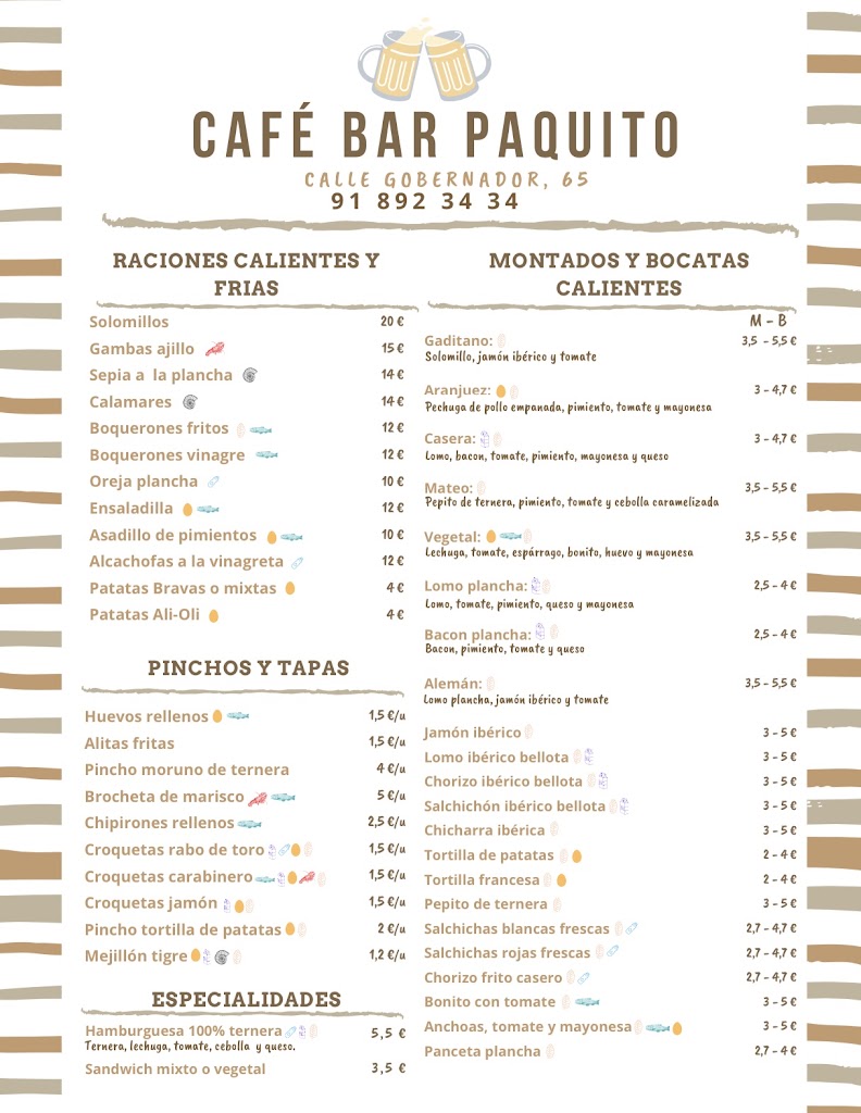Cafe Bar Paquito — Carta