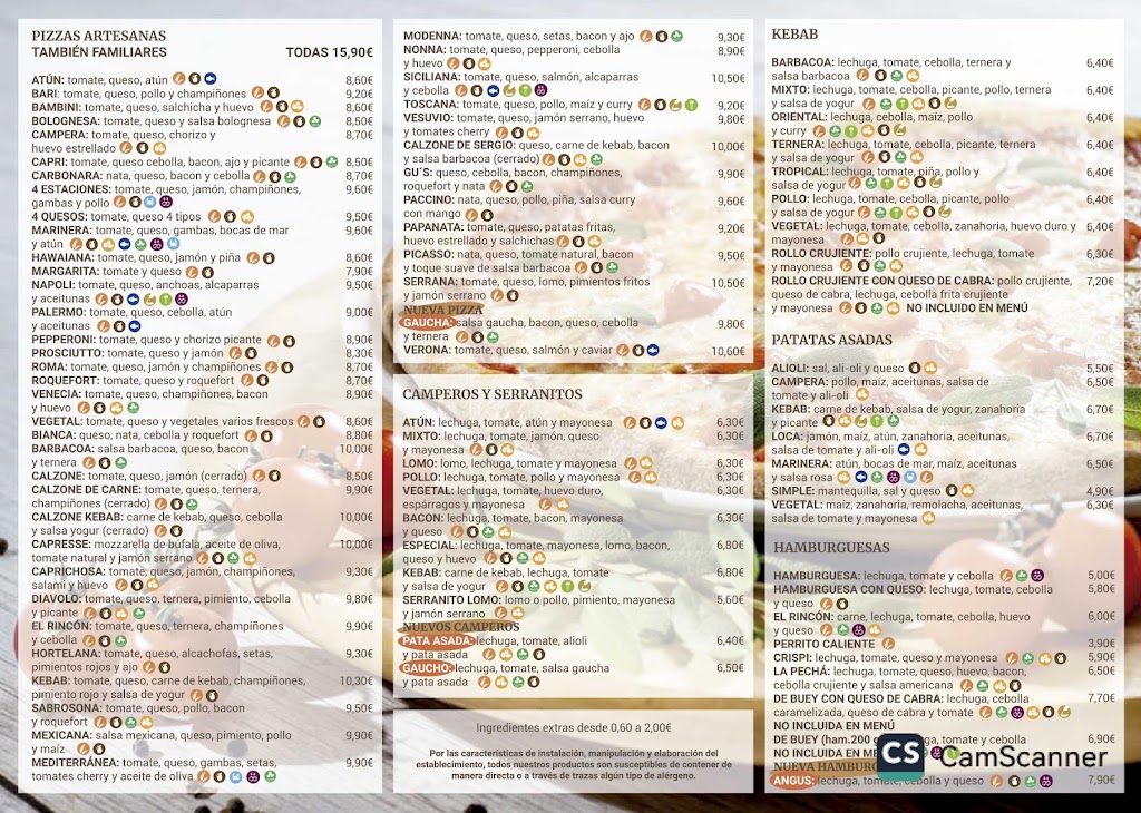 El Rincon de la Pizza — Carta