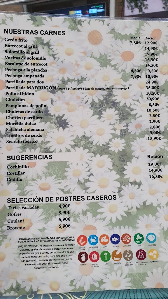 Restaurante El Madrugon — Carta