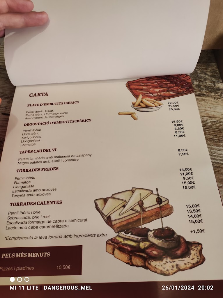 Bar Cau del vi — Carta