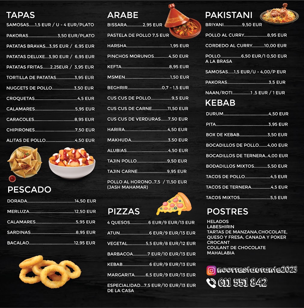 Noor restaurant/pizzeria — Carta