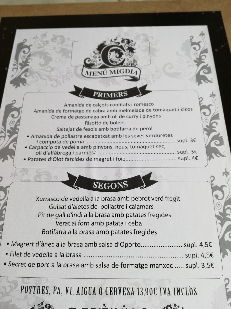 Restaurant Els Catolics — Carta