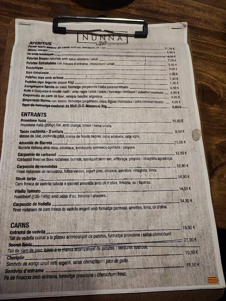 NUNNA - Bar - Restaurante en Sitges — Carta
