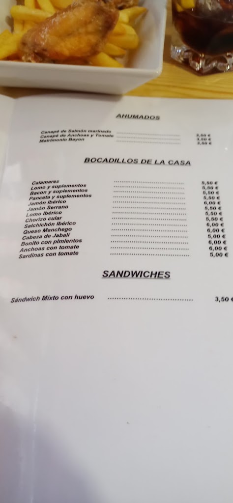 Bar Portillo — Carta