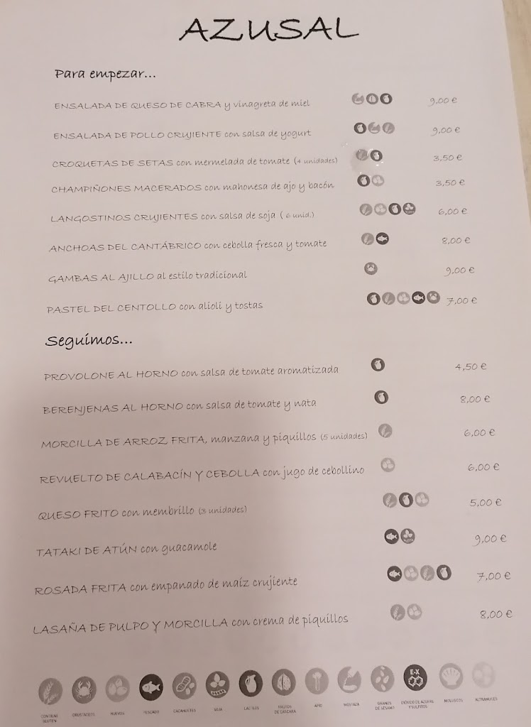 Restaurante Azusal — Carta