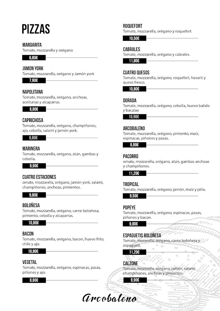Pizzeria Arcobaleno — Carta