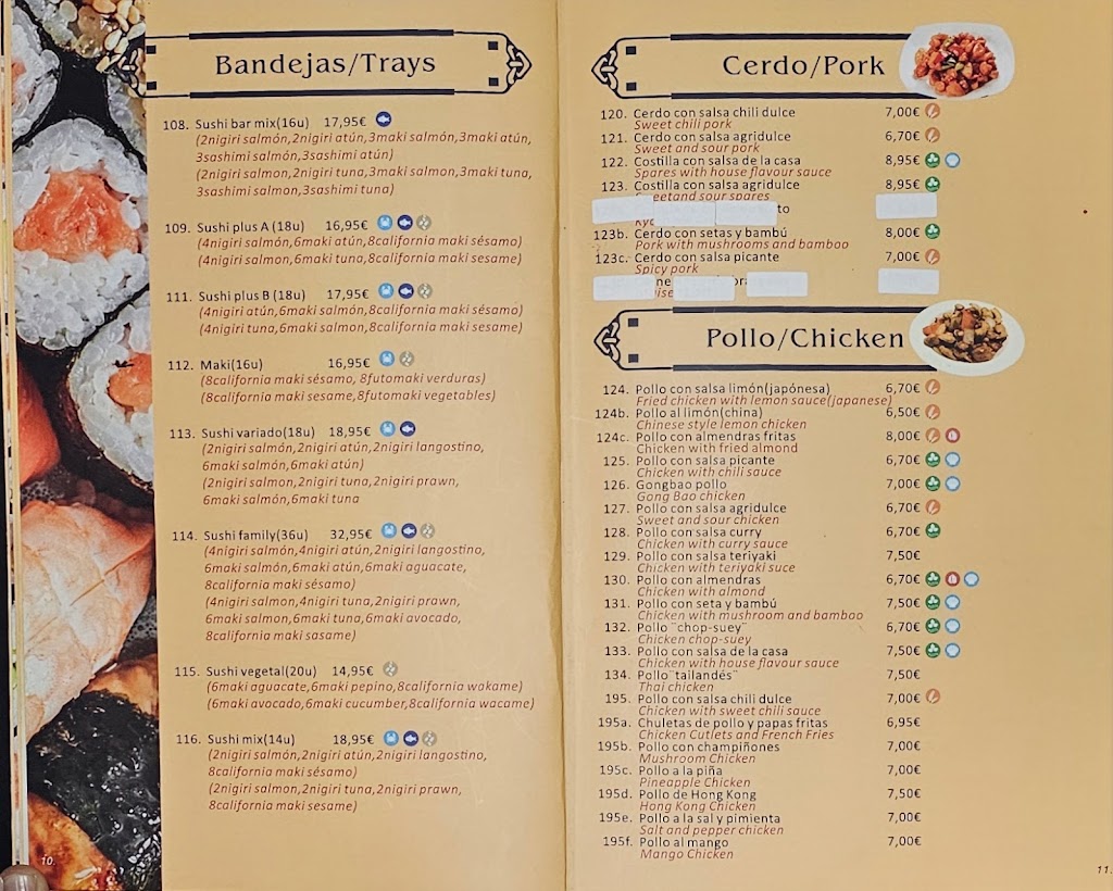 Restaurante Chino y Sushi Gran Shanghai — Carta
