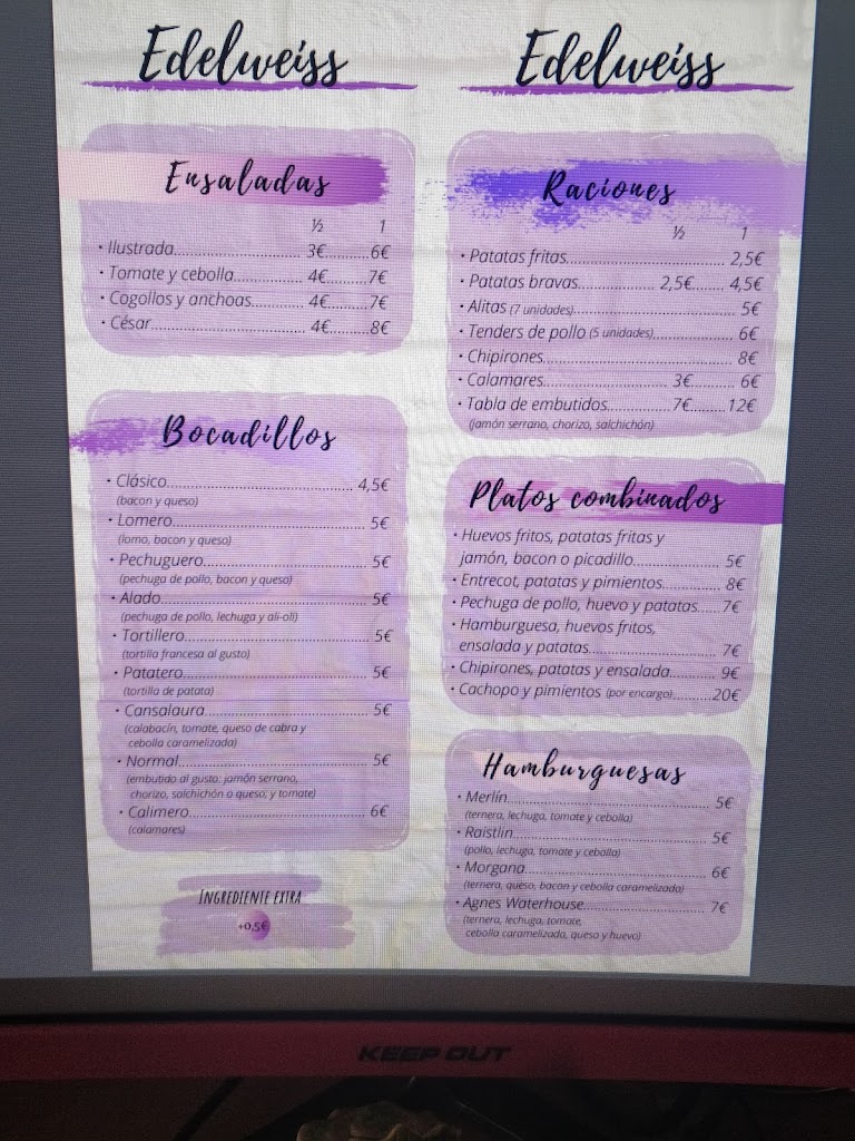 EDELWEISS Cafe — Carta