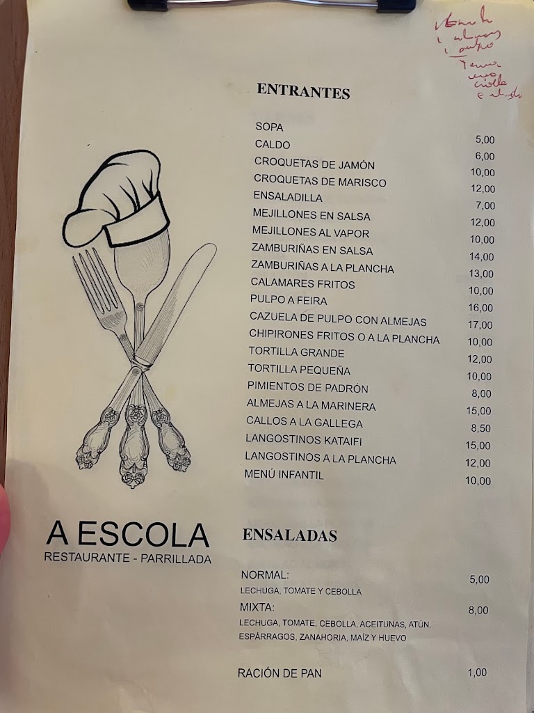 Bar Restaurante A Escola — Carta