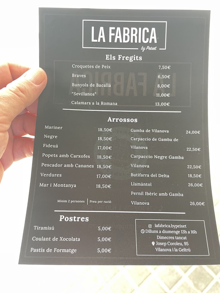La Fabrica - Restaurante Arroceria en Vilanova — Carta