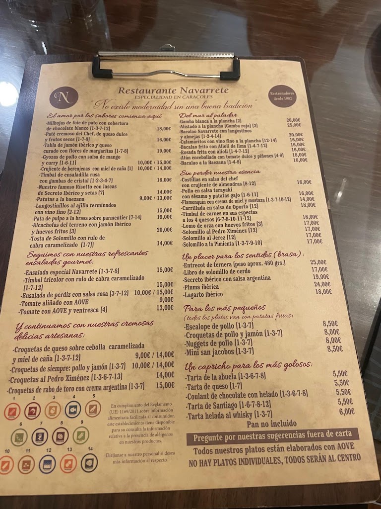 Restaurante Navarrete — Carta