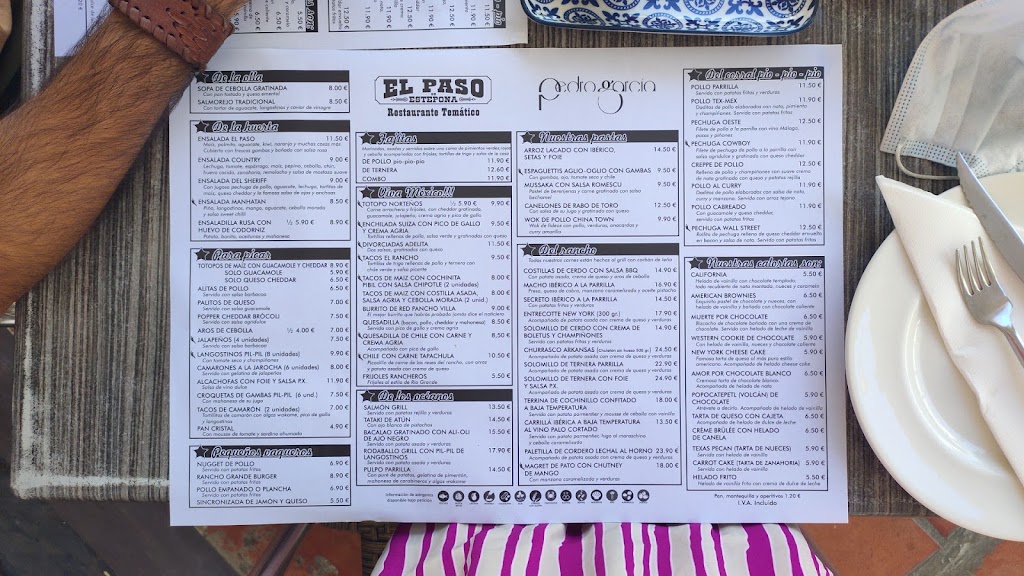 Restaurante El Paso de Estepona — Carta