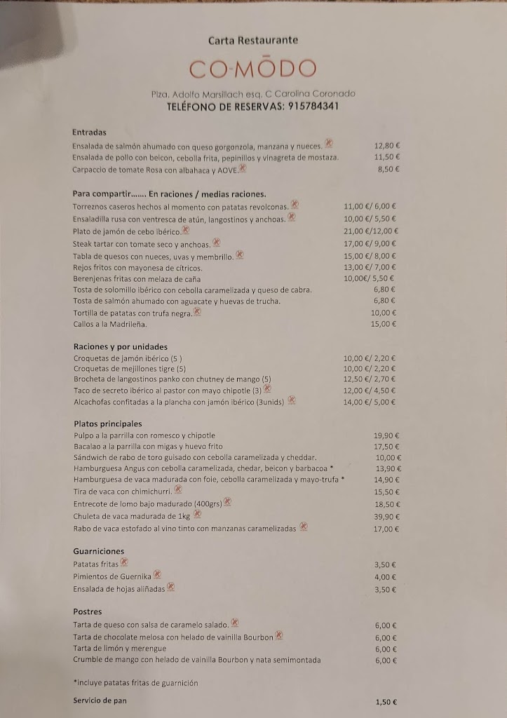 Co-Modo Restaurante — Carta