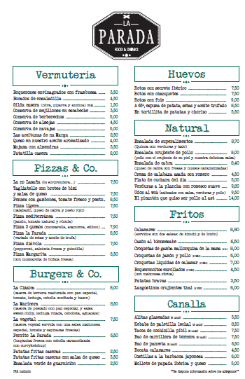 Cafe La Parada — Carta