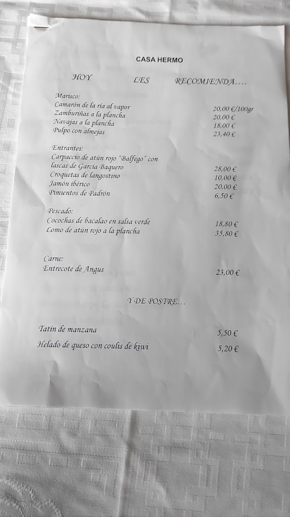 Restaurante Casa Hermo — Carta