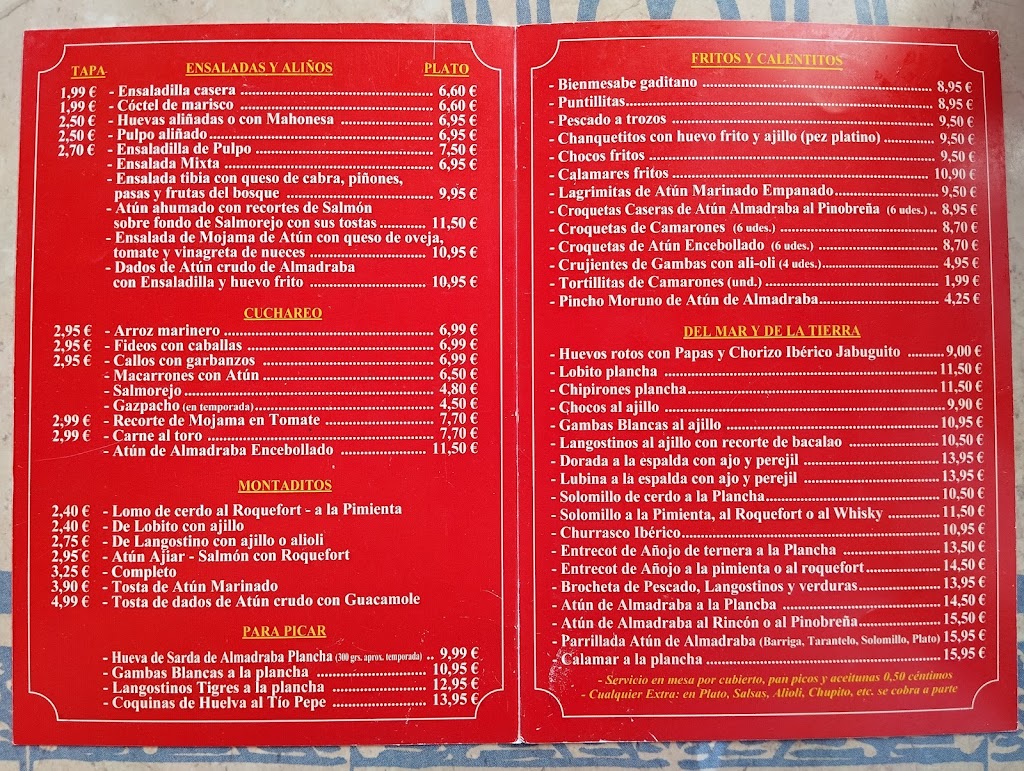 Bar Rincon Andaluz — Carta
