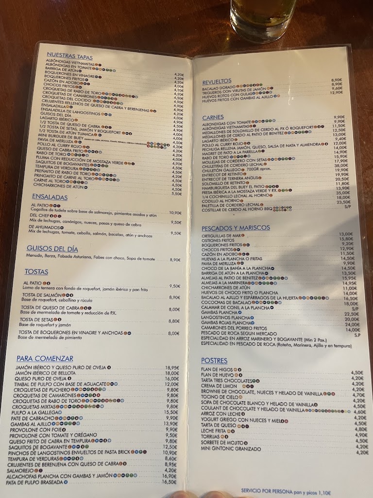Restaurante El Patio de Benitez — Carta