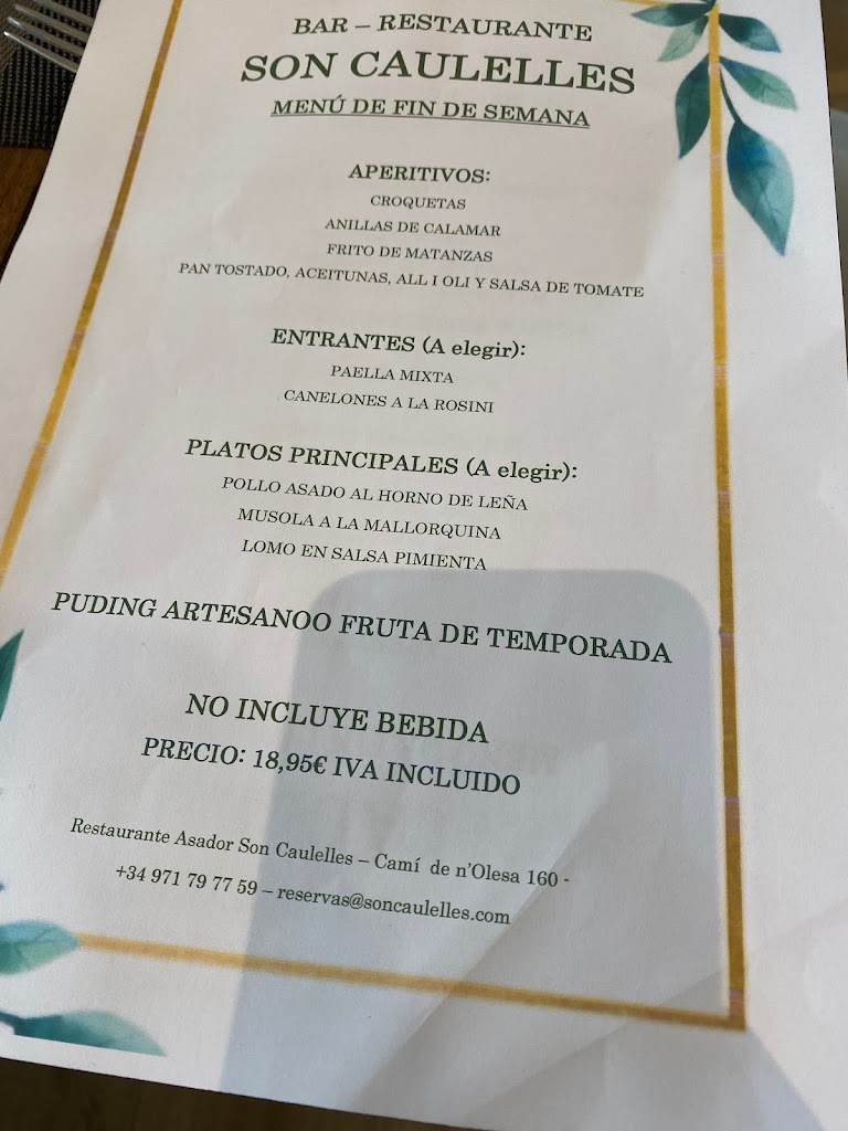 Bar Restaurante Asador Son Caulelles — Carta