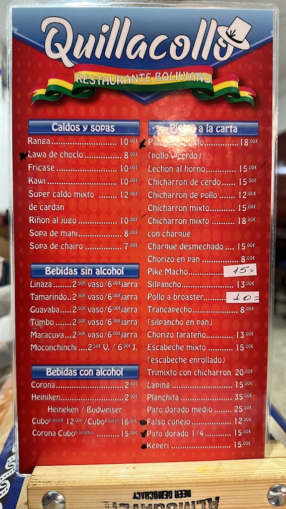 Restaurante Quillacollo — Carta
