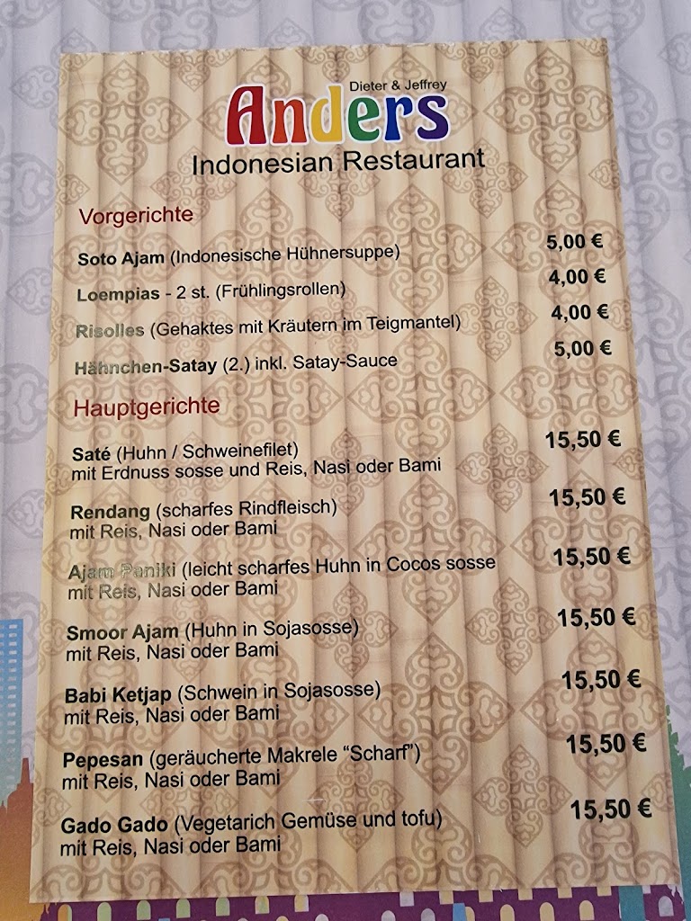 Restaurante ANDERS INDONESIAN RESTAURANT — Carta